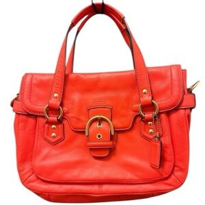 Coach Campbell Satchel Hangtag Alternate Long Strap Coral Genuine Leather Purse